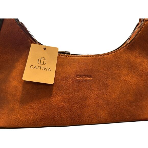 Caitina Brown Faux Leather Shoulder Bag Vintage Style Vegan Crossbody Purs - Picture 3 of 8